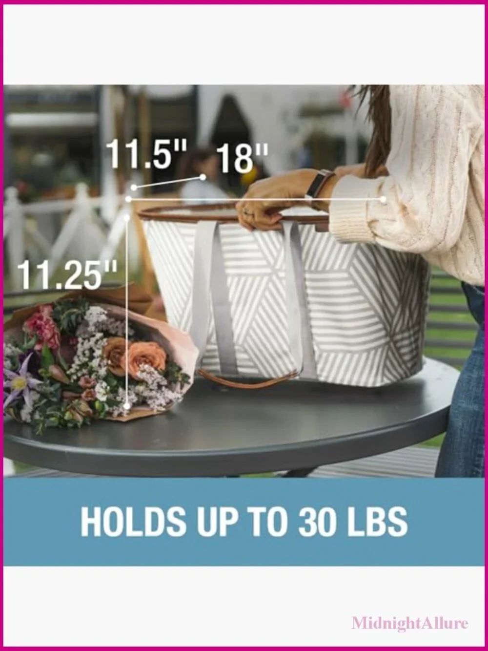 30L Collapsible Grocery Tote - Foldable Reusable Shopping Bag with Handles